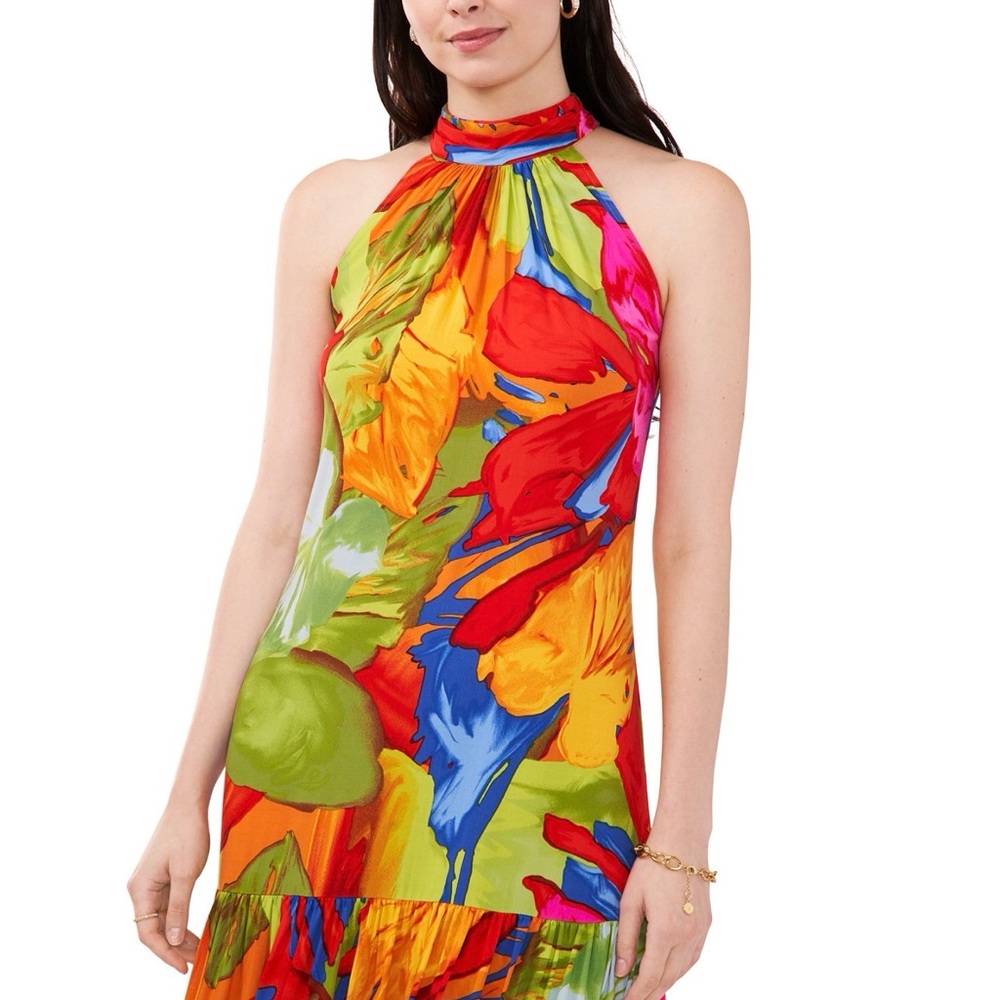 MSK Vibrant Floral Maxi Dress - Red, Orange, Green - Picture 2 of 11
